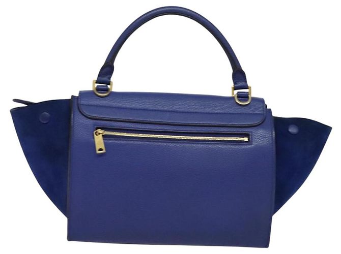 Céline Borsa a mano Trapeze CELINE in pelle scamosciata 2 in 1 blu oro Auth BA2409 D'oro - vista 2