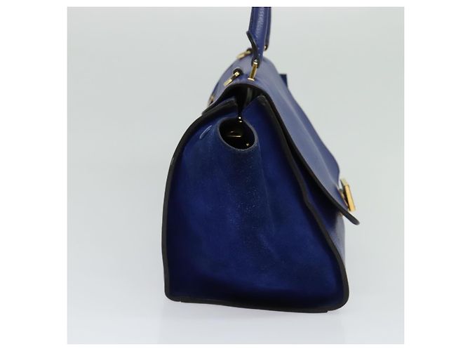Céline Borsa a mano Trapeze CELINE in pelle scamosciata 2 in 1 blu oro Auth BA2409 D'oro - vista 3