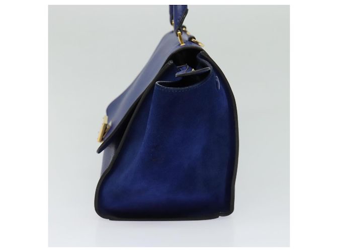 Céline Borsa a mano Trapeze CELINE in pelle scamosciata 2 in 1 blu oro Auth BA2409 D'oro - vista 4
