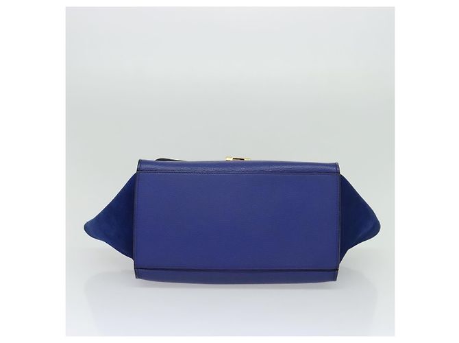 Céline Borsa a mano Trapeze CELINE in pelle scamosciata 2 in 1 blu oro Auth BA2409 D'oro - vista 5
