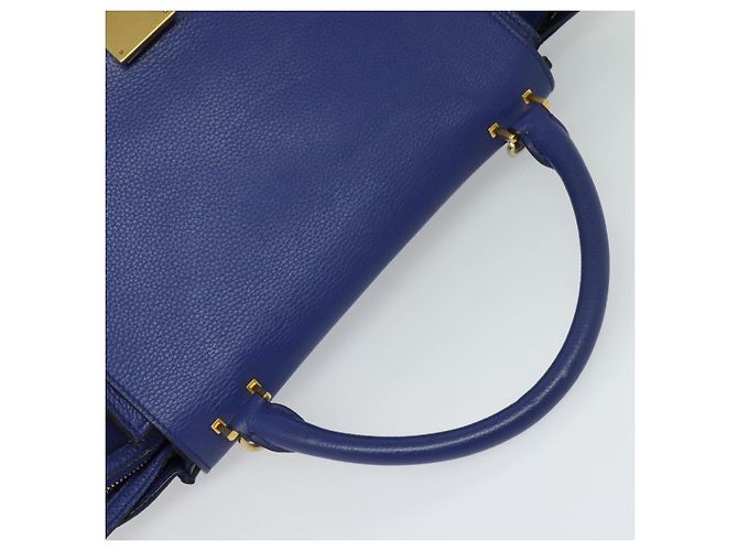 Céline Borsa a mano Trapeze CELINE in pelle scamosciata 2 in 1 blu oro Auth BA2409 D'oro - vista 6