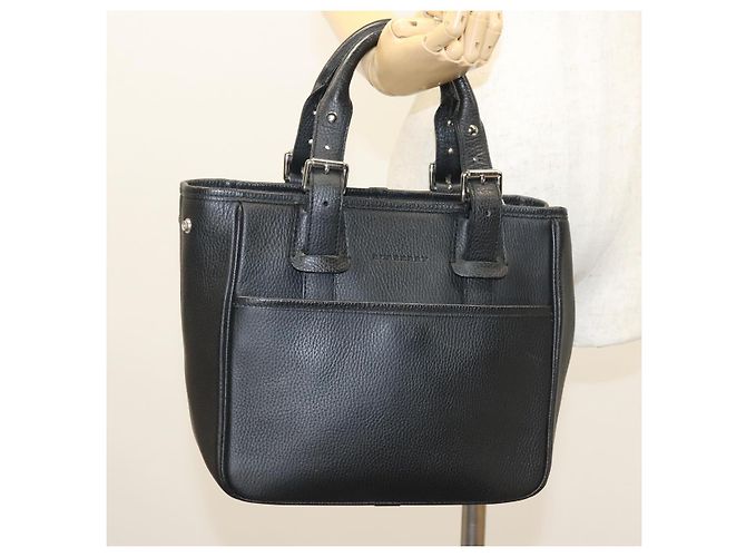 Borsa a mano BURBERRY in pelle nera argento autentica am8474 Nero - vista 21