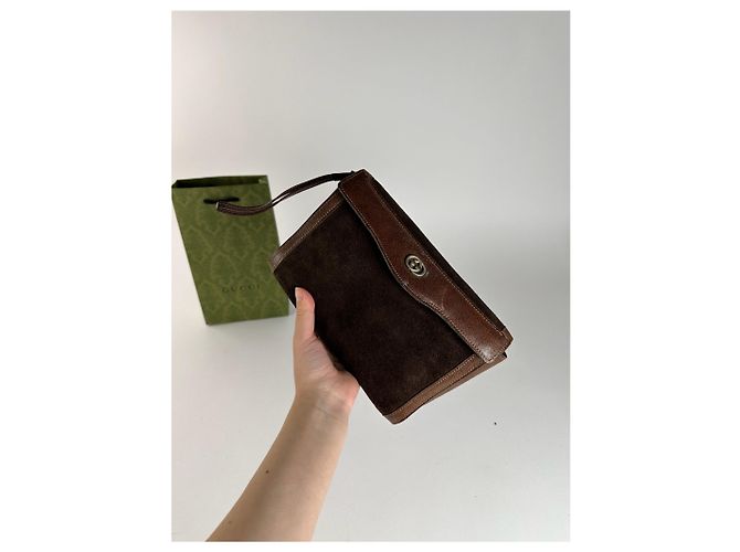Clutch in pelle vintage Gucci marrone - vista 14