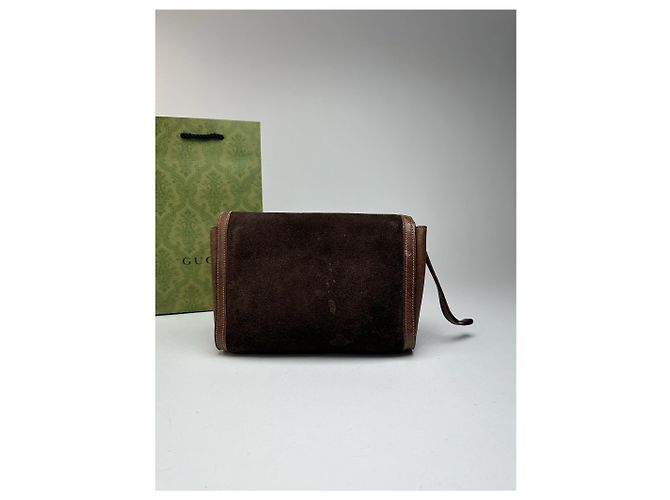 Clutch in pelle vintage Gucci marrone - vista 2