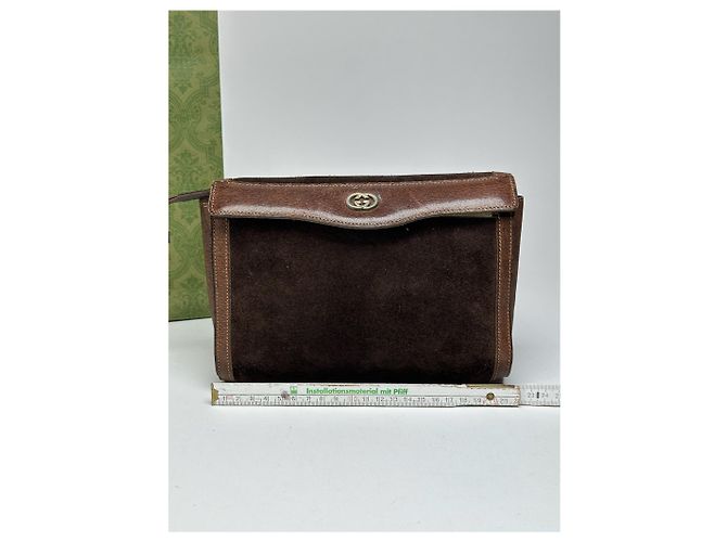 Clutch in pelle vintage Gucci marrone - vista 3