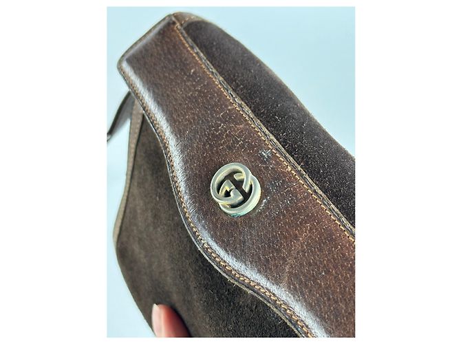 Clutch in pelle vintage Gucci marrone - vista 5