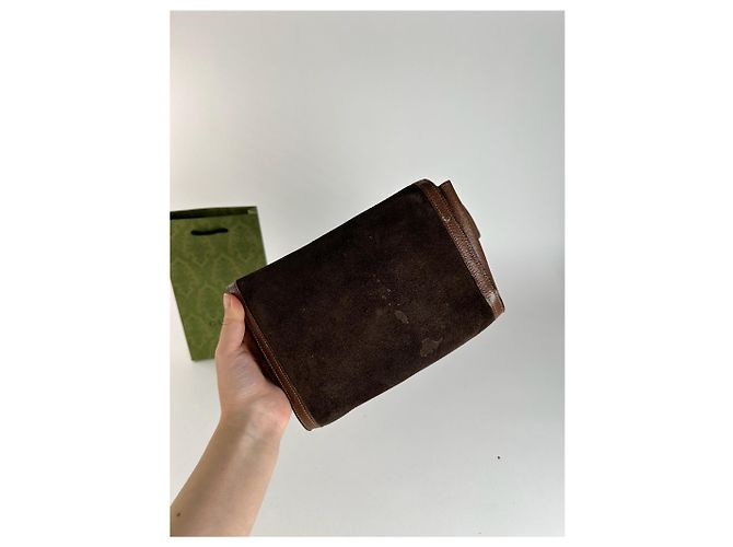 Clutch in pelle vintage Gucci marrone - vista 8
