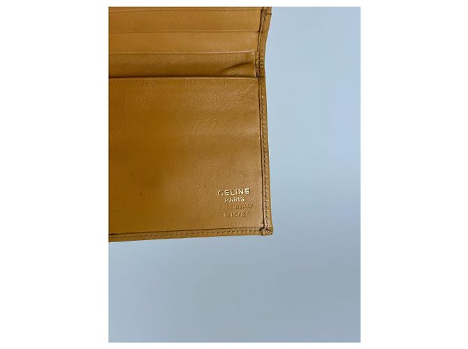 Céline Vintage Celine Paris Monogram Leather Wallet Brown Yellow - view 10