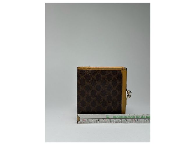 Céline Vintage Celine Paris Monogram Leather Wallet Brown Yellow - view 12