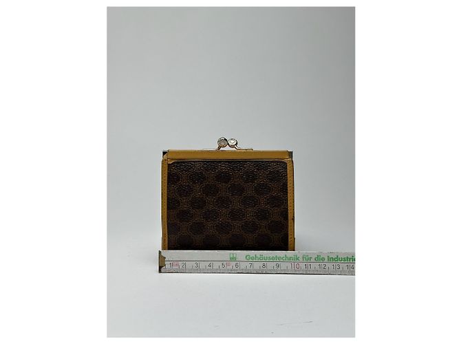 Céline Vintage Celine Paris Monogram Leather Wallet Brown Yellow - view 13