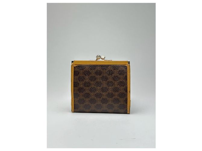 Céline Vintage Celine Paris Monogram Leather Wallet Brown Yellow - view 2