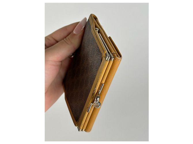 Céline Vintage Celine Paris Monogram Leather Wallet Brown Yellow - view 3