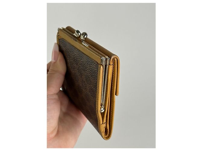 Céline Vintage Celine Paris Monogram Leather Wallet Brown Yellow - view 5