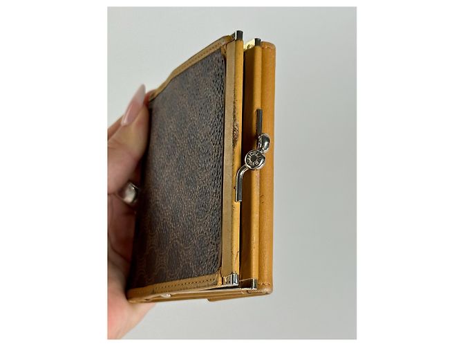 Céline Vintage Celine Paris Monogram Leather Wallet Brown Yellow - view 6