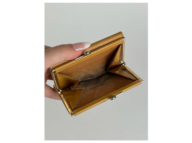 Céline Vintage Celine Paris Monogram Leather Wallet Brown Yellow - view 7