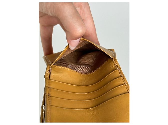 Céline Vintage Celine Paris Monogram Leather Wallet Brown Yellow - view 8