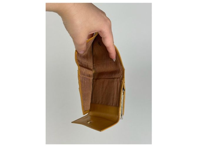 Céline Vintage Celine Paris Monogram Leather Wallet Brown Yellow - view 9