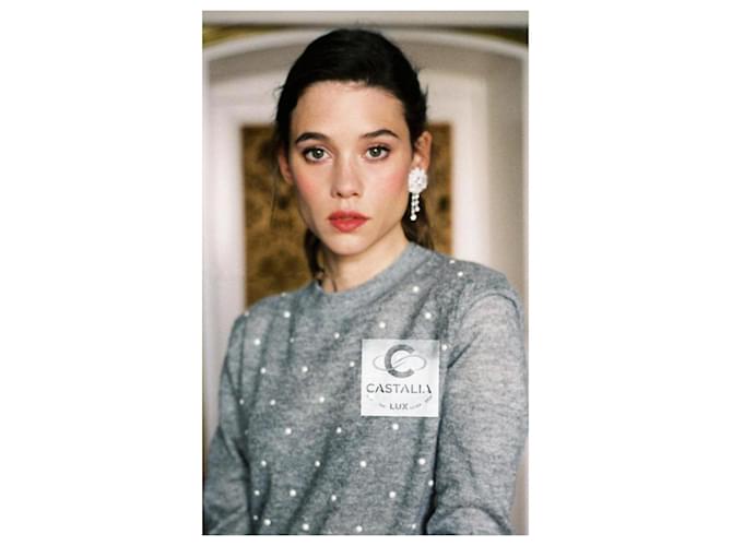 Chanel Alpakapullover mit Schmuckperlen 34 FR Grau - Ansicht 11