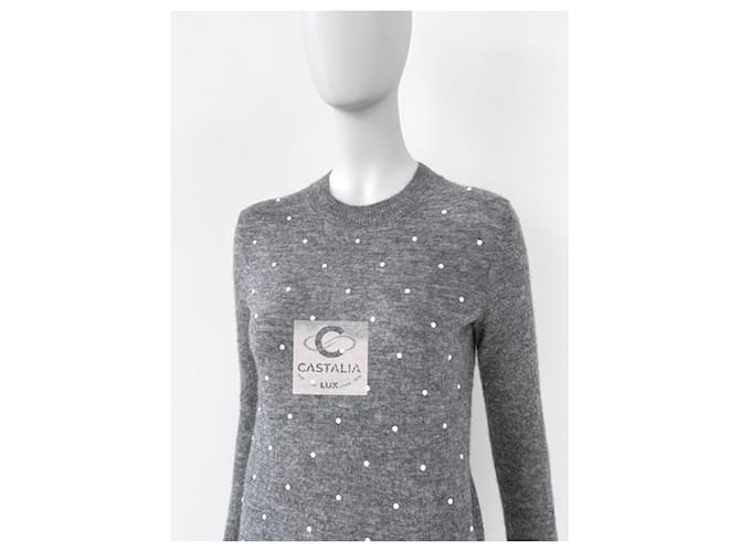 Chanel Alpakapullover mit Schmuckperlen 34 FR Grau - Ansicht 3