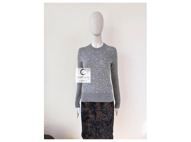 Chanel Alpakapullover mit Schmuckperlen 34 FR Grau - Ansicht 5