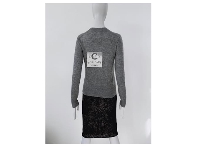 Chanel Alpakapullover mit Schmuckperlen 34 FR Grau - Ansicht 8