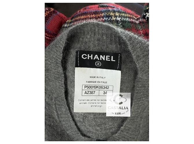 Chanel Alpakapullover mit Schmuckperlen 34 FR Grau - Ansicht 9