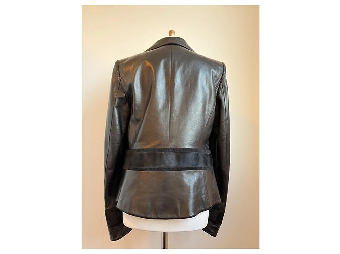 Bally Lederjacke in Schwarz mit Ponyhaut Details - Ansicht 3