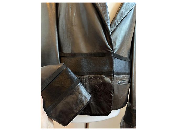 Bally Lederjacke in Schwarz mit Ponyhaut Details - Ansicht 4
