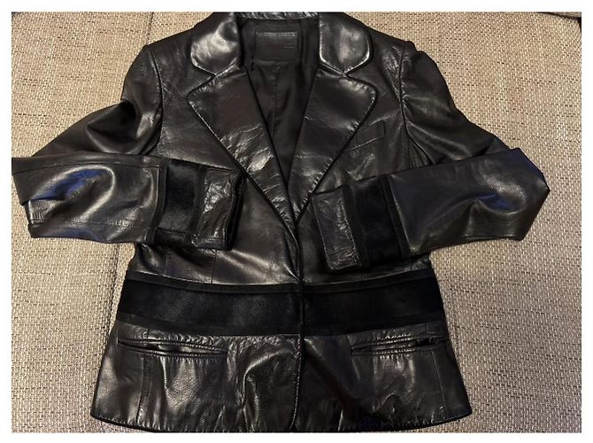 Bally Lederjacke in Schwarz mit Ponyhaut Details - Ansicht 5