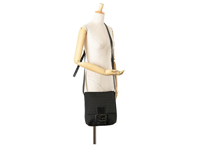 Borsa a tracolla in tela Zucchino nera Fendi Nero - vista 13