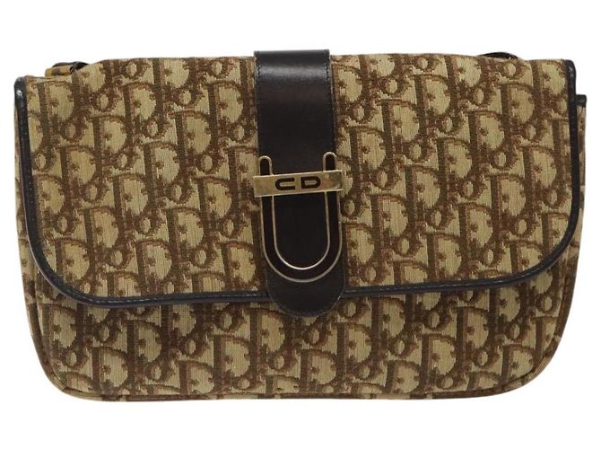 Borsa a spalla in tela Trotter Christian Dior marrone oro Auth 123499 D'oro - vista 13
