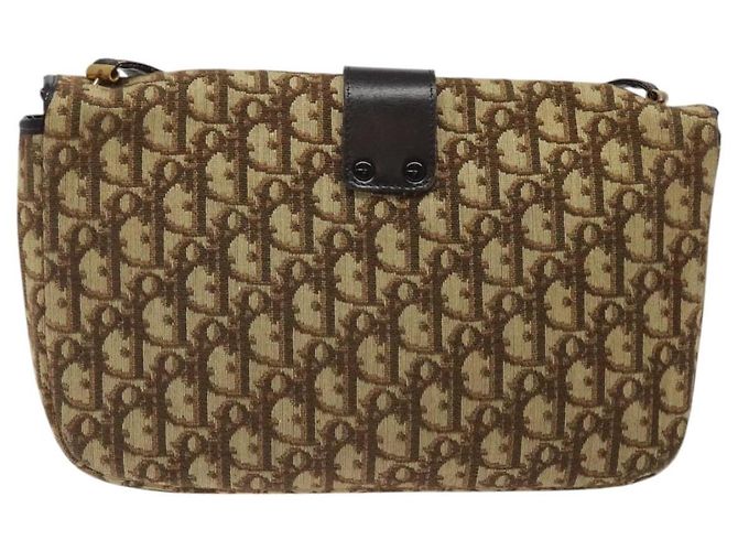 Borsa a spalla in tela Trotter Christian Dior marrone oro Auth 123499 D'oro - vista 2
