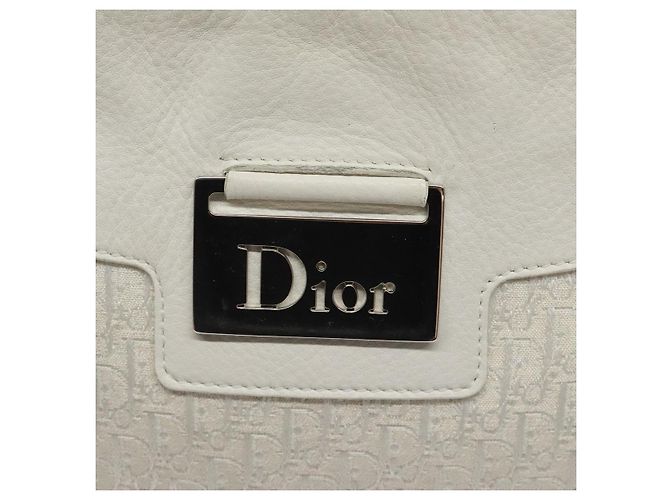 Christian Dior Trotter Canvas Schultertasche Weiß Silber Authentisch 124231 - Ansicht 18