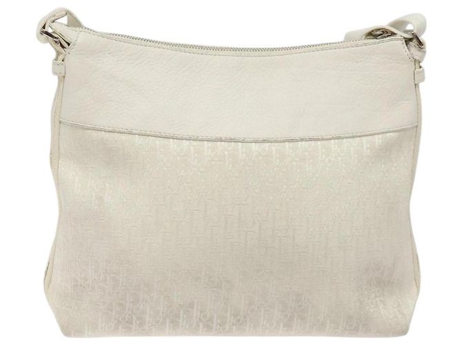 Christian Dior Trotter Canvas Schultertasche Weiß Silber Authentisch 124231 - Ansicht 2