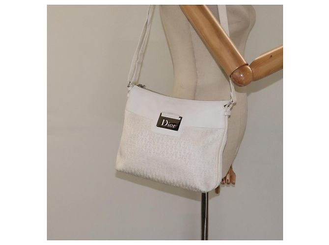 Christian Dior Trotter Canvas Schultertasche Weiß Silber Authentisch 124231 - Ansicht 22