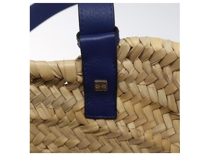 LOEWE Borsa Anagramma Cesta Borsa a Mano Rafia Pelle Beige Rosso Argento Auth am8437 - vista 10