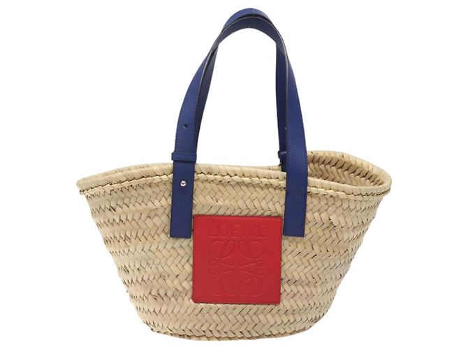 LOEWE Borsa Anagramma Cesta Borsa a Mano Rafia Pelle Beige Rosso Argento Auth am8437 - vista 13