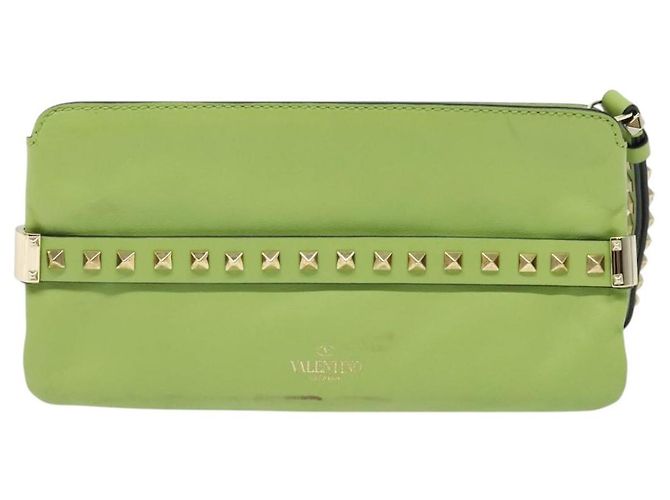 VALENTINO Borsa Clutch con Borchie in Pelle Oro Verde Chiaro Auth BA2541 D'oro - vista 13