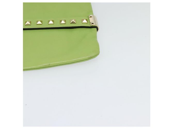 VALENTINO Borsa Clutch con Borchie in Pelle Oro Verde Chiaro Auth BA2541 D'oro - vista 14
