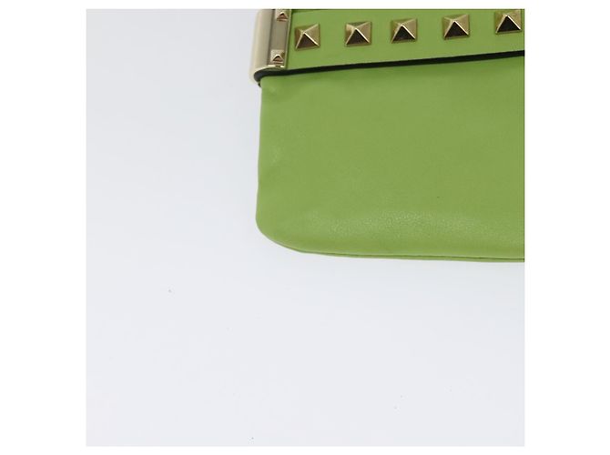 VALENTINO Borsa Clutch con Borchie in Pelle Oro Verde Chiaro Auth BA2541 D'oro - vista 15