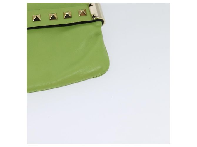VALENTINO Borsa Clutch con Borchie in Pelle Oro Verde Chiaro Auth BA2541 D'oro - vista 16