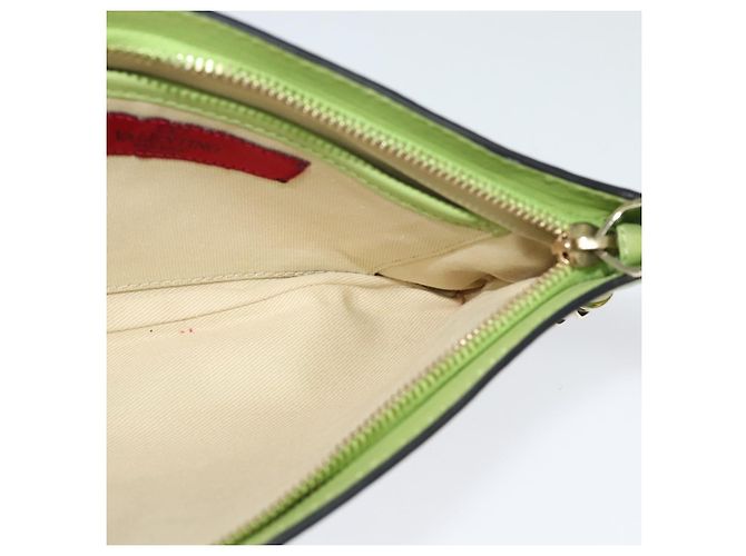VALENTINO Borsa Clutch con Borchie in Pelle Oro Verde Chiaro Auth BA2541 D'oro - vista 17