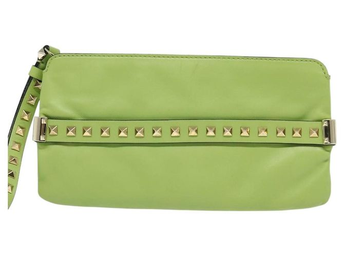 VALENTINO Borsa Clutch con Borchie in Pelle Oro Verde Chiaro Auth BA2541 D'oro - vista 2