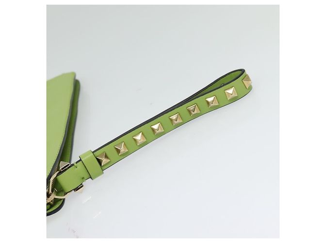 VALENTINO Borsa Clutch con Borchie in Pelle Oro Verde Chiaro Auth BA2541 D'oro - vista 5