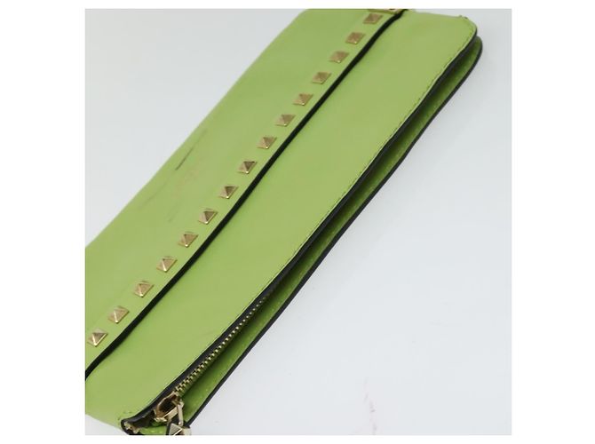VALENTINO Borsa Clutch con Borchie in Pelle Oro Verde Chiaro Auth BA2541 D'oro - vista 6