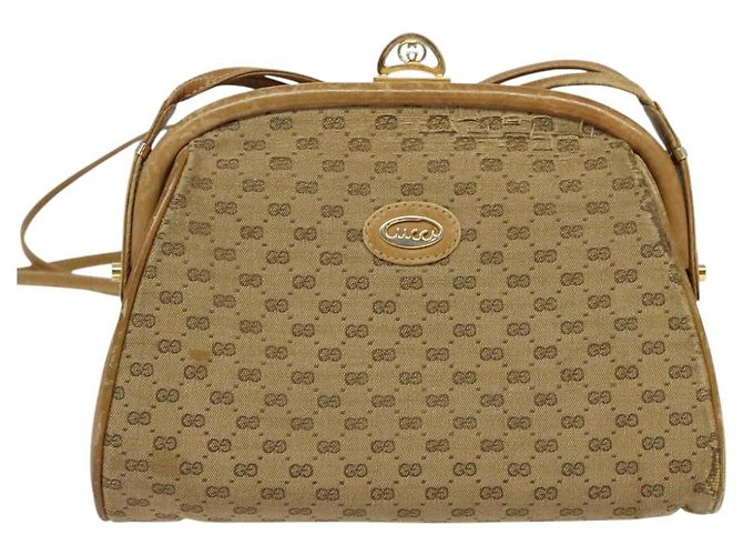Gucci Borsa a spalla Micro GG Supreme PVC Beige Oro 001 261 1053 Auth BA2223 D'oro - vista 13