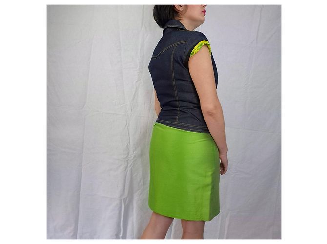 Conjunto de colete e saia de seda Gianni Versace Couture Azul Verde - vista 11