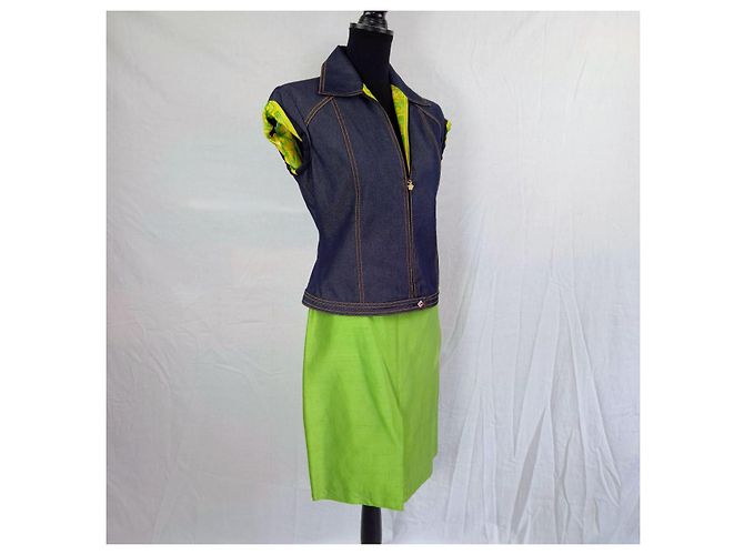 Conjunto de colete e saia de seda Gianni Versace Couture Azul Verde - vista 12