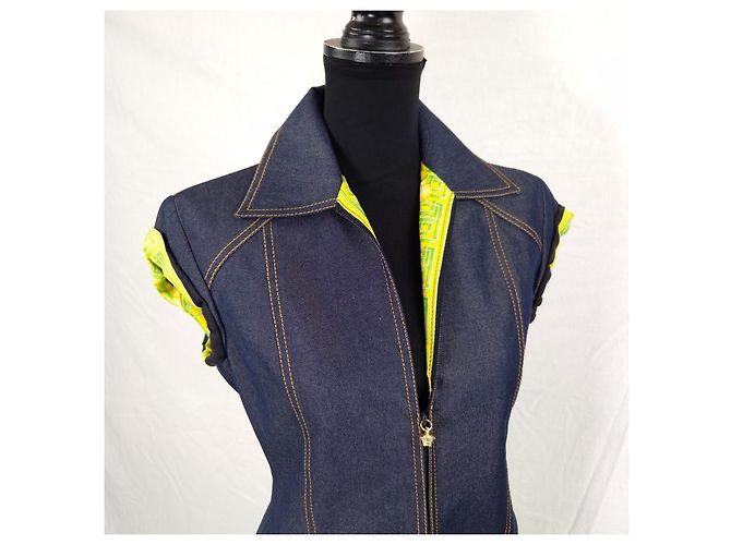 Conjunto de colete e saia de seda Gianni Versace Couture Azul Verde - vista 13