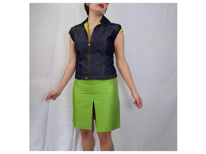 Conjunto de colete e saia de seda Gianni Versace Couture Azul Verde - vista 4